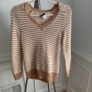 J.Crew Tan and Cream Knit Cotton Striped Sweater Size XS